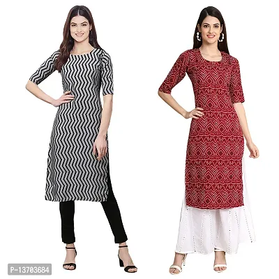 Stylish Crepe Digital Printed Kurta For Women- Pack Of 2-thumb0