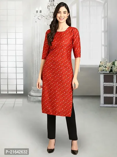 Stylish Red Crepe Stitched Kurta For Women-thumb0