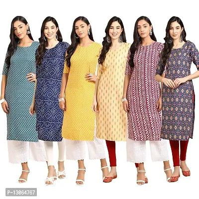 Trendy Crepe Digital Printed Straight Kurta For Women ( Pack Of 6 )-thumb0