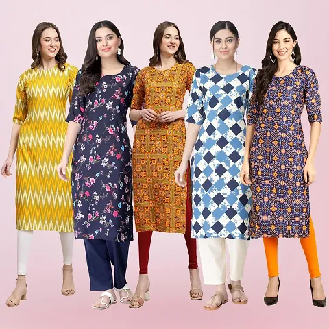 Combo Of 5 Crepe Printed Kurtis