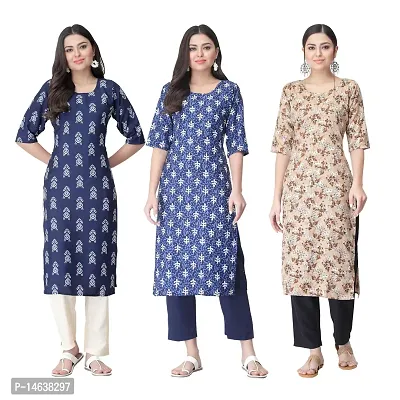 New Crepe Combo Printed Kurtis For Women Pack Of 3-thumb0