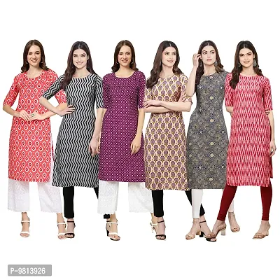 Women Crepe Digital Printed Straight Kurti  Pack of 6-thumb0