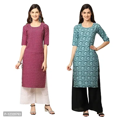 Straight Multicoloured Printed Crepe Kurta Pack Of 2