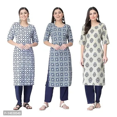 New Crepe Combo Printed Kurtis For Women Pack Of 3-thumb0