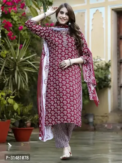 Stylish Cotton Blend Printed Kurta With Pant And Dupatta Set For Women-thumb2