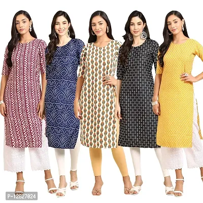 Women Crepe Digital Printed Straight Kurti { Pack of 5 }