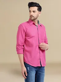 Reliable Pink Cotton Solid Long Sleeve Casual Shirts For Men-thumb2