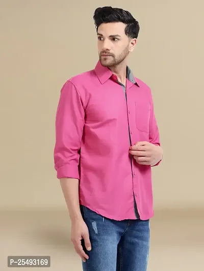 Reliable Pink Cotton Solid Long Sleeve Casual Shirts For Men-thumb3