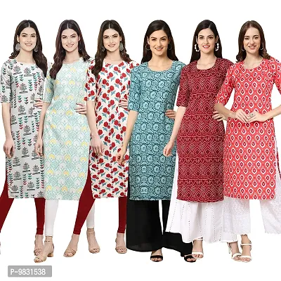 Women Crepe Digital Printed Straight Kurti  Pack of 6