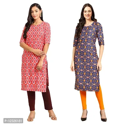 Straight Multicoloured Printed Crepe Kurta Pack Of 2-thumb0