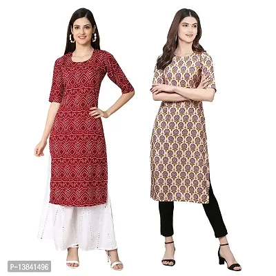 Stylish Digital Printed Woman Crepe Multicolored Kurtis Pack of 2