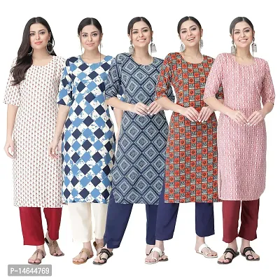 New Crepe Printed Kurtis Combo For Women Pack Of 5-thumb0