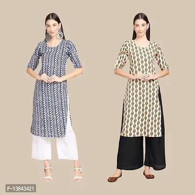 Elegant Crepe Digital Printed Straight Kurti {Pack of 2}