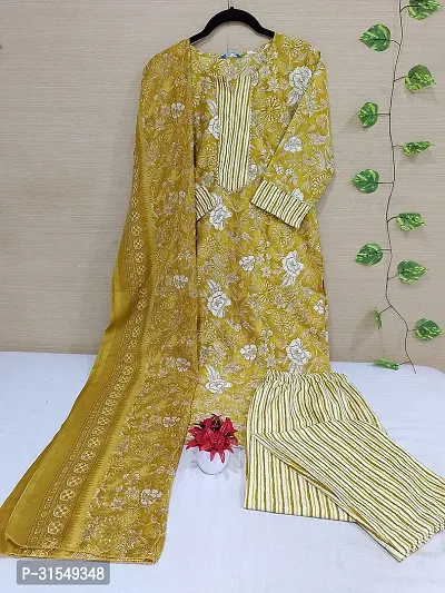 Fancy Cotton Blend Kurta Bottom And Dupatta Set For Women