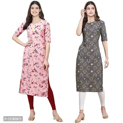 Stylish Crepe Printed Straight Kurta For Women- Pack Of 2