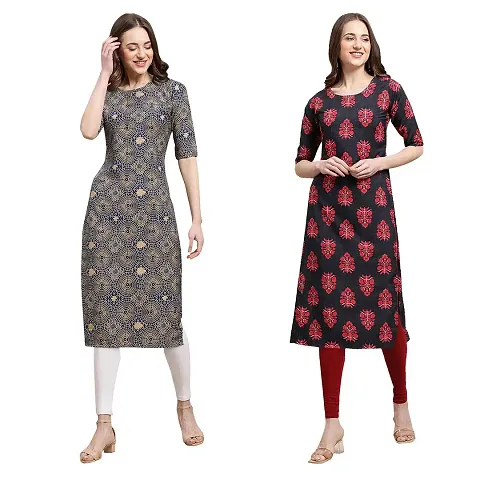 Fashionable Straight Crepe Kurta For Women Combo Pack Of 2