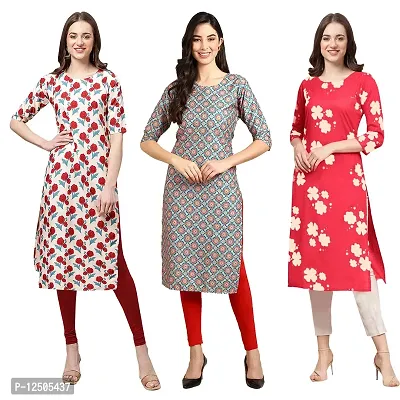 Trendy Women Crepe Digital Printed Straight Kurti  Pack of 3