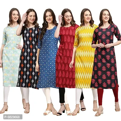 Women Crepe Digital Printed Straight Kurti  Pack of 6-thumb0