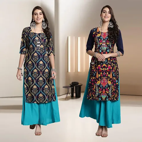Fancy Multicoloured Crepe A-Line Kurti - Pack Of 2