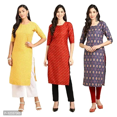 Elite Crepe Printed Straight Stitched Kurta For Women- Pack Of 3-thumb0