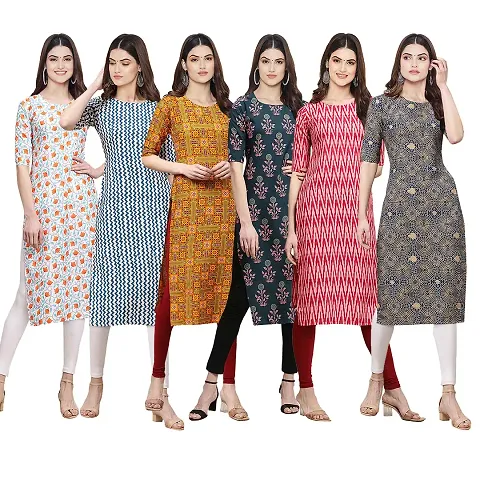 Stylish Crepe Printed Kurti - Pack of 6