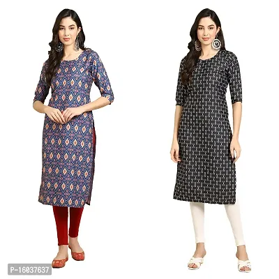 Stylish Crepe Printed Straight Kurta For Women-Pack Of 2-thumb0