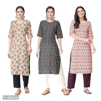 New Crepe Combo Printed Kurtis For Women Pack Of 3-thumb0