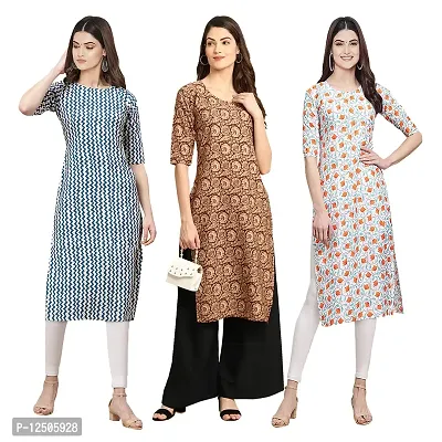 Women Crepe Digital Printed Straight Kurti  Pack of 3-thumb0