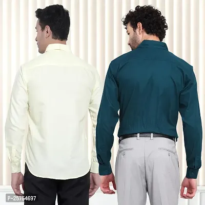 Stylish Cotton Multicoloured Solid Long Sleeves Fornal Shirt For Men Pack Of 2-thumb2