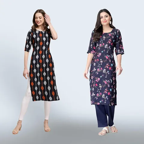 Stylish Crepe Printed Straight Kurta Combo of 2