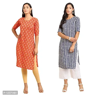 Straight Multicoloured Printed Crepe Kurta Pack Of 2-thumb0