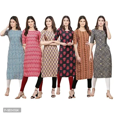 Women Crepe Digital Printed Straight Kurti  Pack of 6