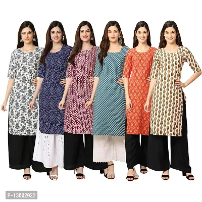 Trendy Crepe Printed Straight Kurta Combo For Women Pack Of 6