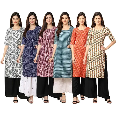 Women Crepe Digital Straight Kurti Pack of