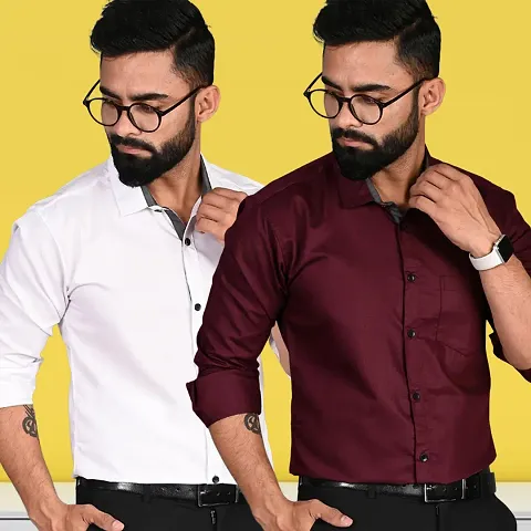 Reliable Solid Long Sleeve Formal Shirt For Men, Pack Of 2