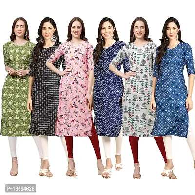 Trendy Crepe Digital Printed Straight Kurta For Women ( Pack Of 6 )-thumb0