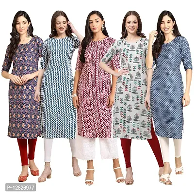 Women Crepe Digital Printed Straight Kurti { Pack of 5 }