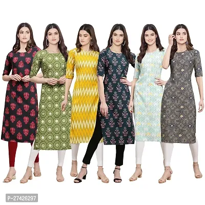 Stylish Multicoloured Crepe Stitched Kurta For Women Pack of 6