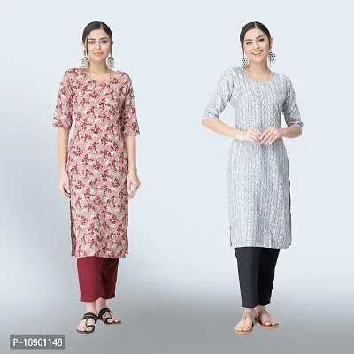 Women Stylish Crepe Ethnic Motif Casual Straight Kurta