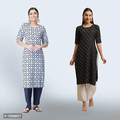 Women Stylish Crepe Ethnic Motif Casual Straight Kurta