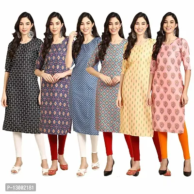 Trendy Crepe Printed Straight Kurta Combo For Women Pack Of 6