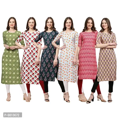 Women Crepe Digital Printed Straight Kurti  Pack of 6-thumb0