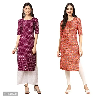 Straight Multicoloured Printed Crepe Kurta Pack Of 2