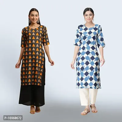 Women Stylish Crepe Ethnic Motif Casual Straight Kurta-thumb0