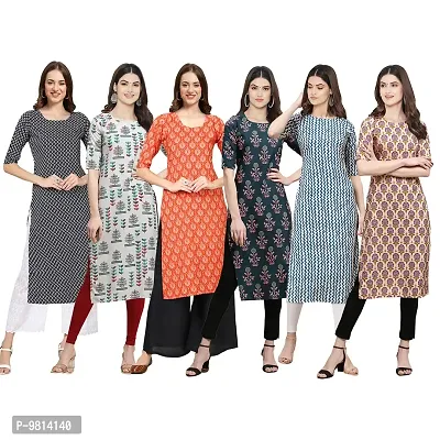 Women Crepe Digital Printed Straight Kurti  Pack of 6-thumb0