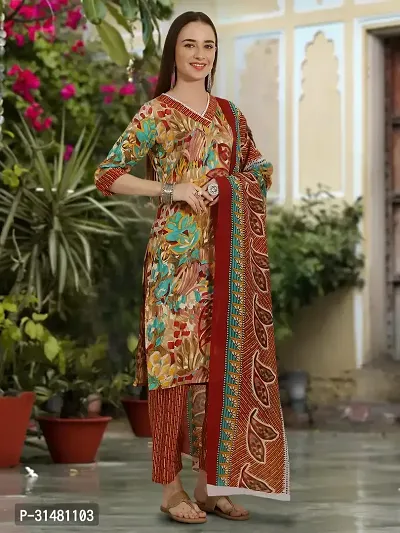 Stylish Cotton Blend Printed Kurta With Pant And Dupatta Set For Women-thumb5