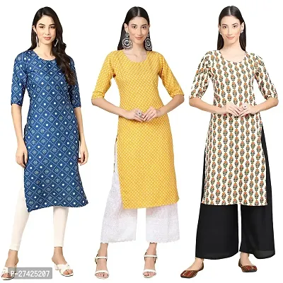 Stylish Multicoloured Crepe Stitched Kurta For Women Pack of 3