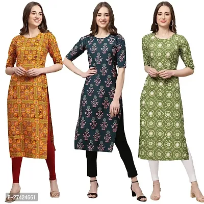 Stylish Multicoloured Crepe Stitched Kurta For Women Pack of 3-thumb0