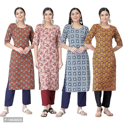 New Crepe Combo Printed Kurtis For Women Pack Of 4-thumb0