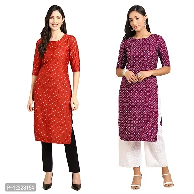 Straight Multicoloured Printed Crepe Kurta Pack Of 2-thumb0